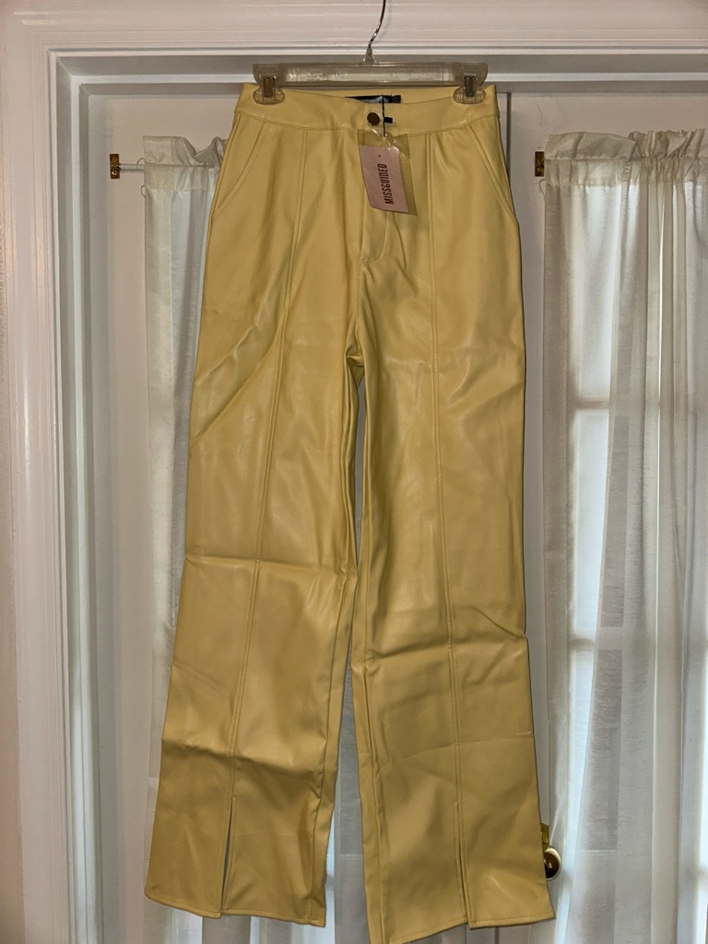 Missguided Pale Yellow Faux Leather Pants